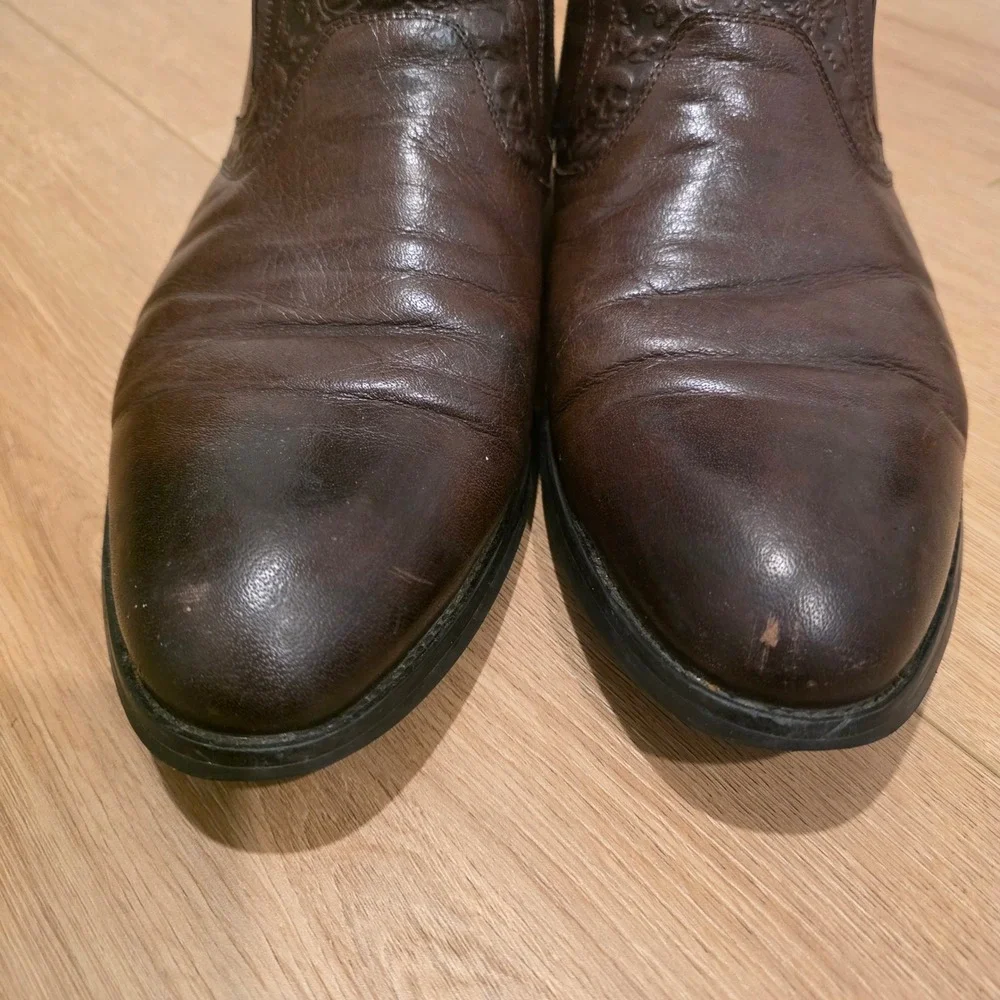 Robert Graham Navarra Brown Leather Dress Boots Size 12 Skull Embossed Zip Ankle